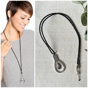BRIGHTON Interlok Long Necklace • Retired • Boho Silver Braided Rope • JL3740